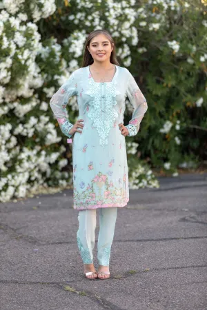 Teal Chiffon Salwar Kameez - Maria B Suit