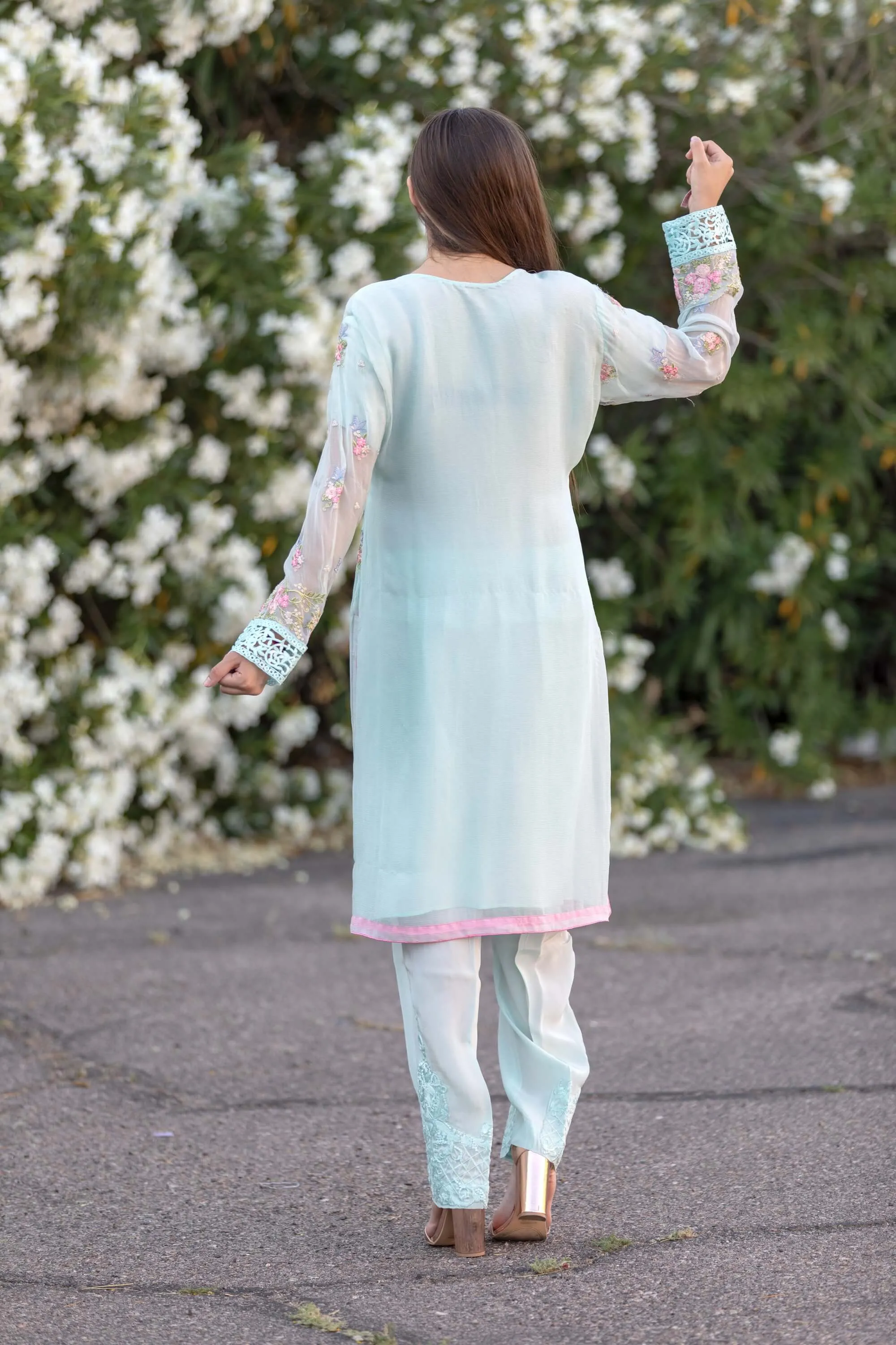 Teal Chiffon Salwar Kameez - Maria B Suit