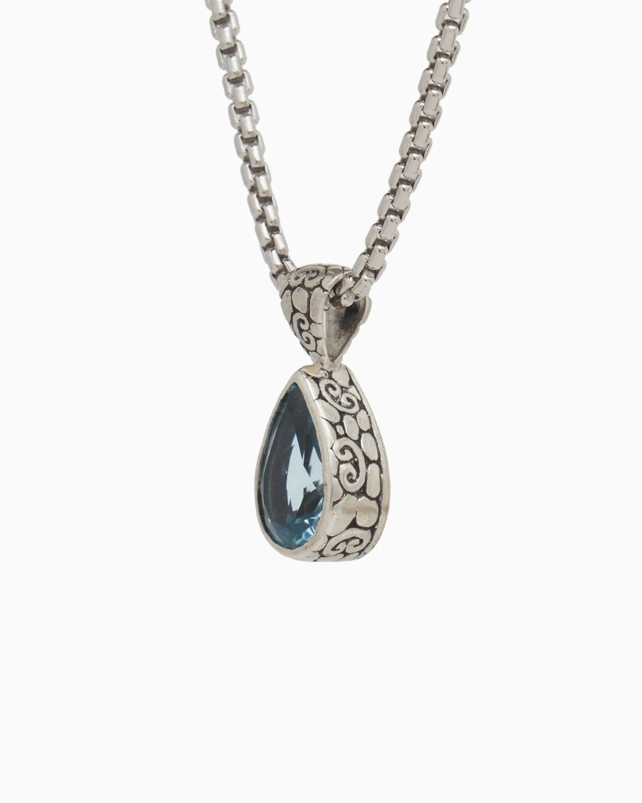 Teardrop Pendant with Turtle Texture - Blue Topaz