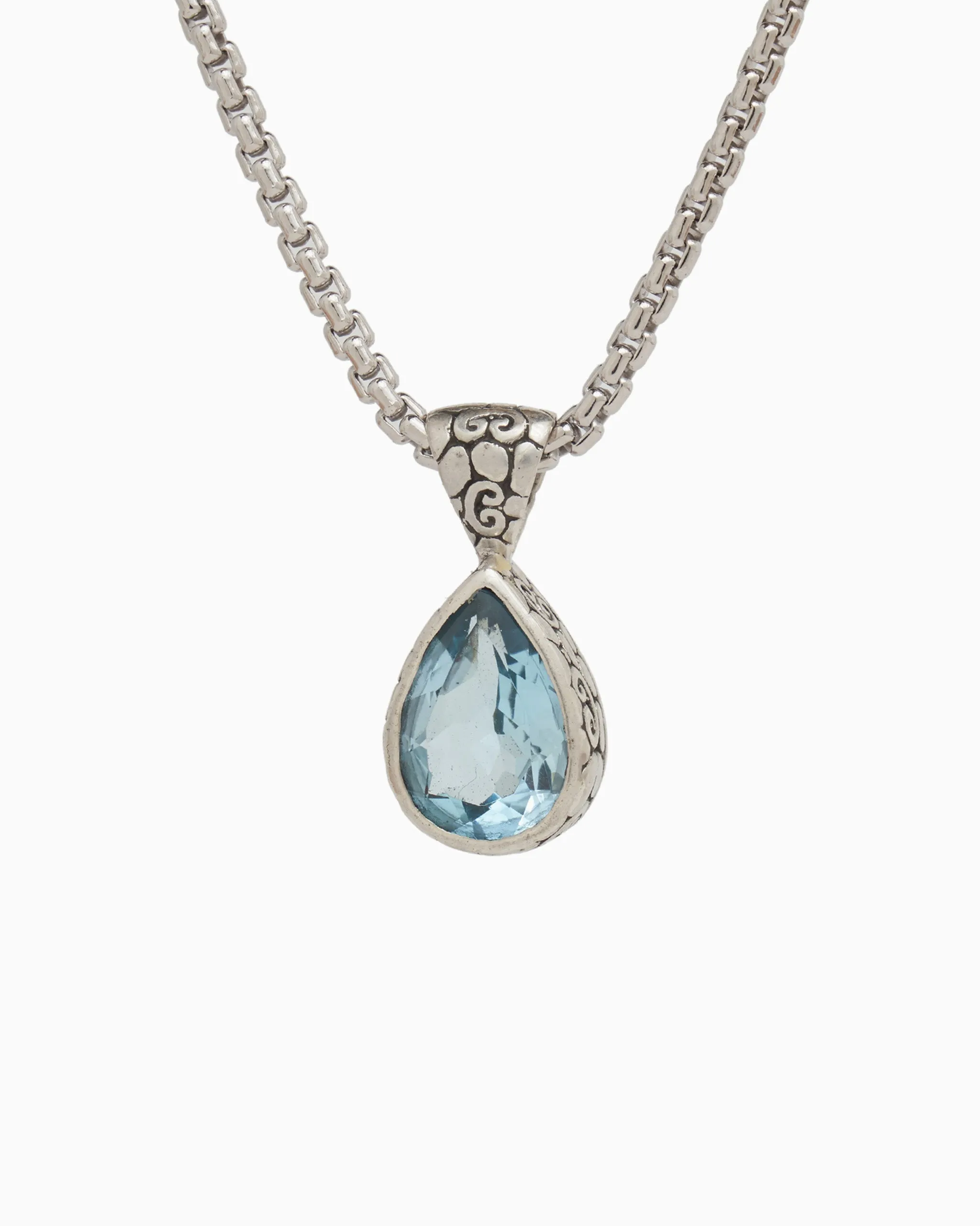 Teardrop Pendant with Turtle Texture - Blue Topaz