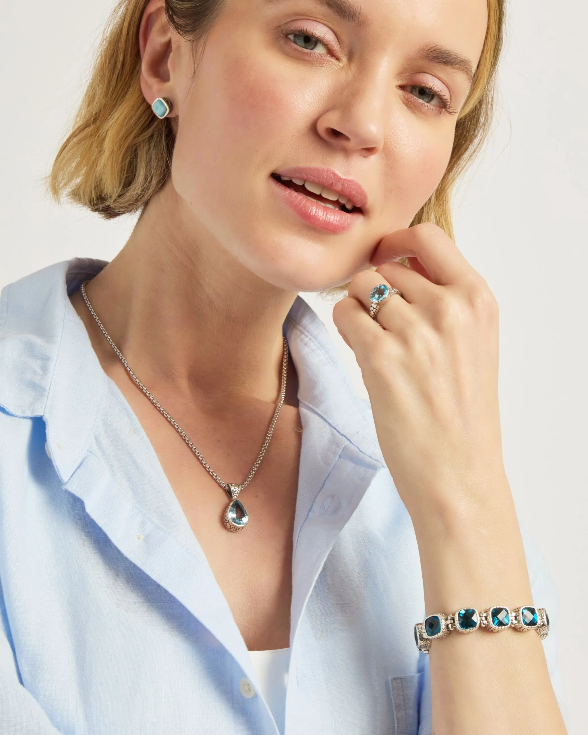 Teardrop Pendant with Turtle Texture - Blue Topaz