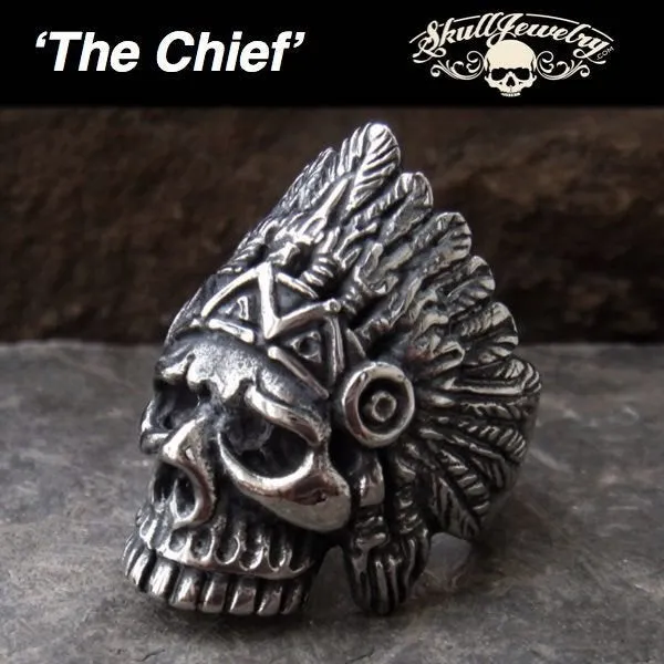 The Chief - Big, Bold and Heavy Indian Skull Ring (#609)