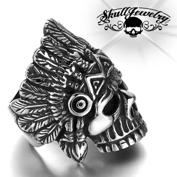 The Chief - Big, Bold and Heavy Indian Skull Ring (#609)