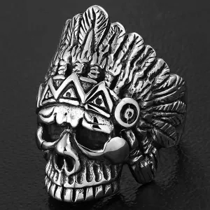 The Chief - Big, Bold and Heavy Indian Skull Ring (#609)