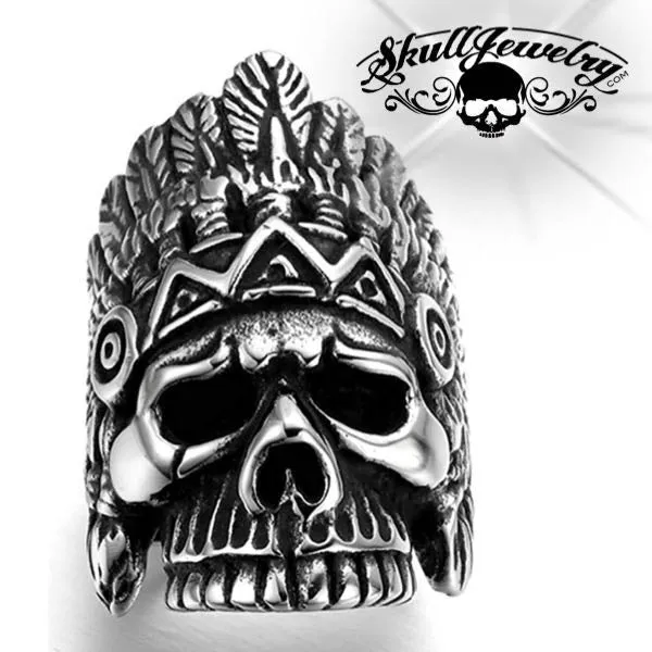 The Chief - Big, Bold and Heavy Indian Skull Ring (#609)