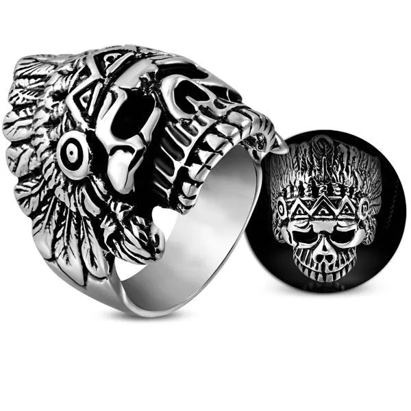 The Chief - Big, Bold and Heavy Indian Skull Ring (#609)