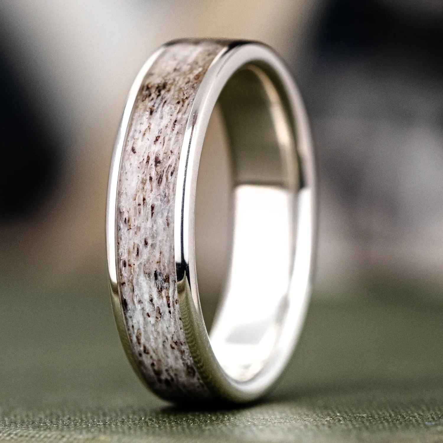 The Marksman | Men's Sterling Silver Wedding Band with Wide Channel Elk Antler