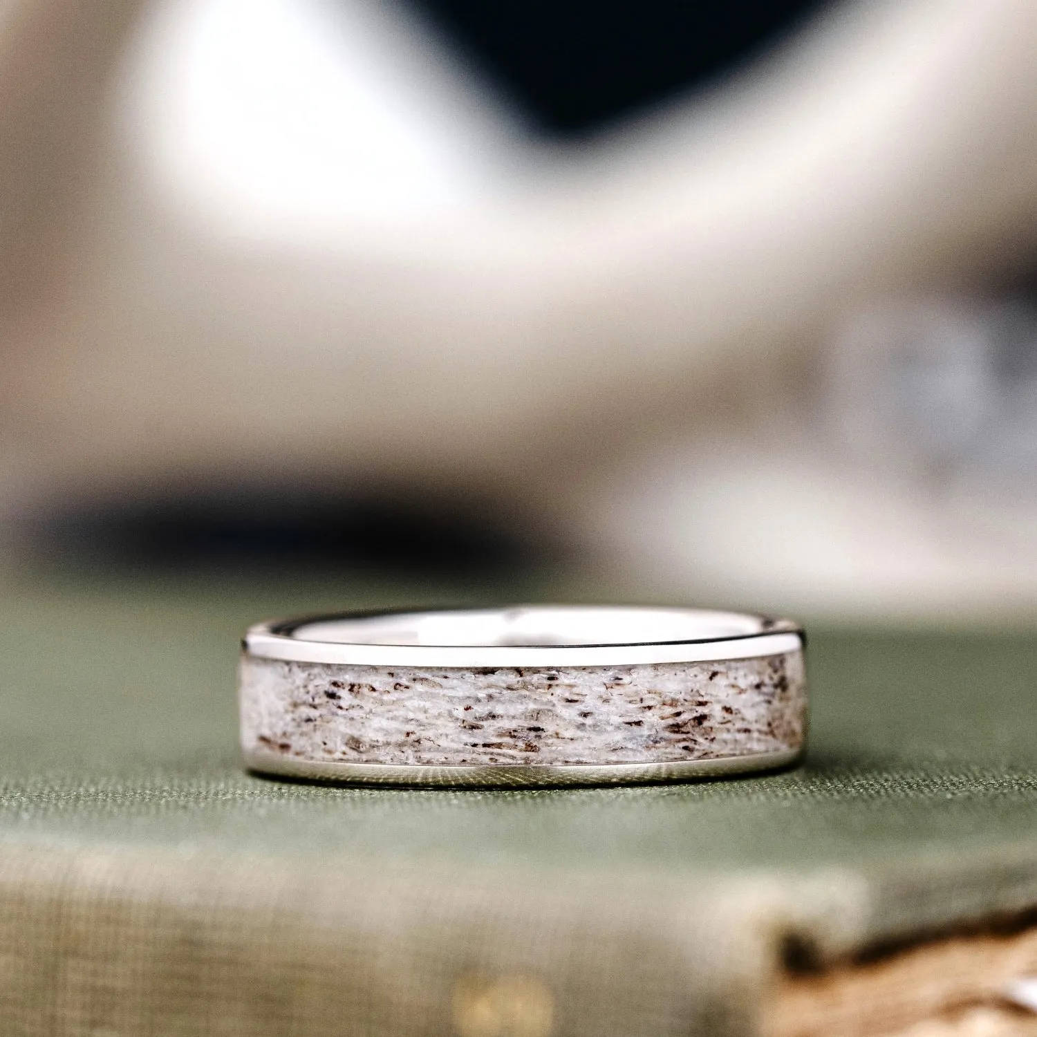 The Marksman | Men's Sterling Silver Wedding Band with Wide Channel Elk Antler