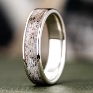 The Marksman | Men's Sterling Silver Wedding Band with Wide Channel Elk Antler