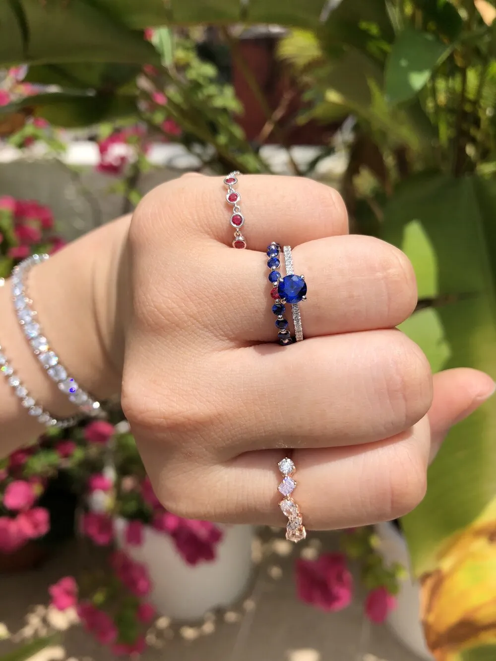 Three Stone Ruby Chain Ring
