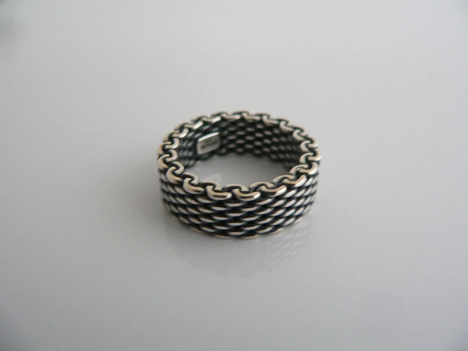 Tiffany & Co Silver Mesh Stacking Ring Band Sz 4.75 Love Gift Oxidized