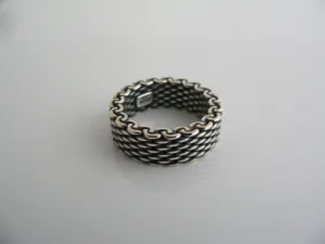 Tiffany & Co Silver Mesh Stacking Ring Band Sz 4.75 Love Gift Oxidized