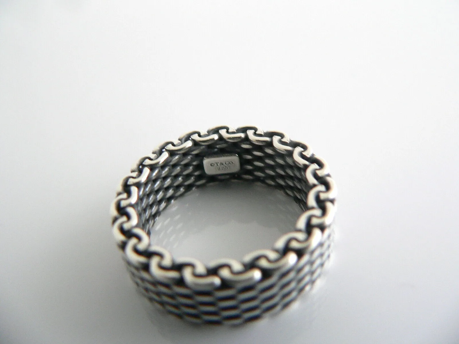 Tiffany & Co Silver Oxidized Mesh Stacking Ring Band Sz 5 Love Gift