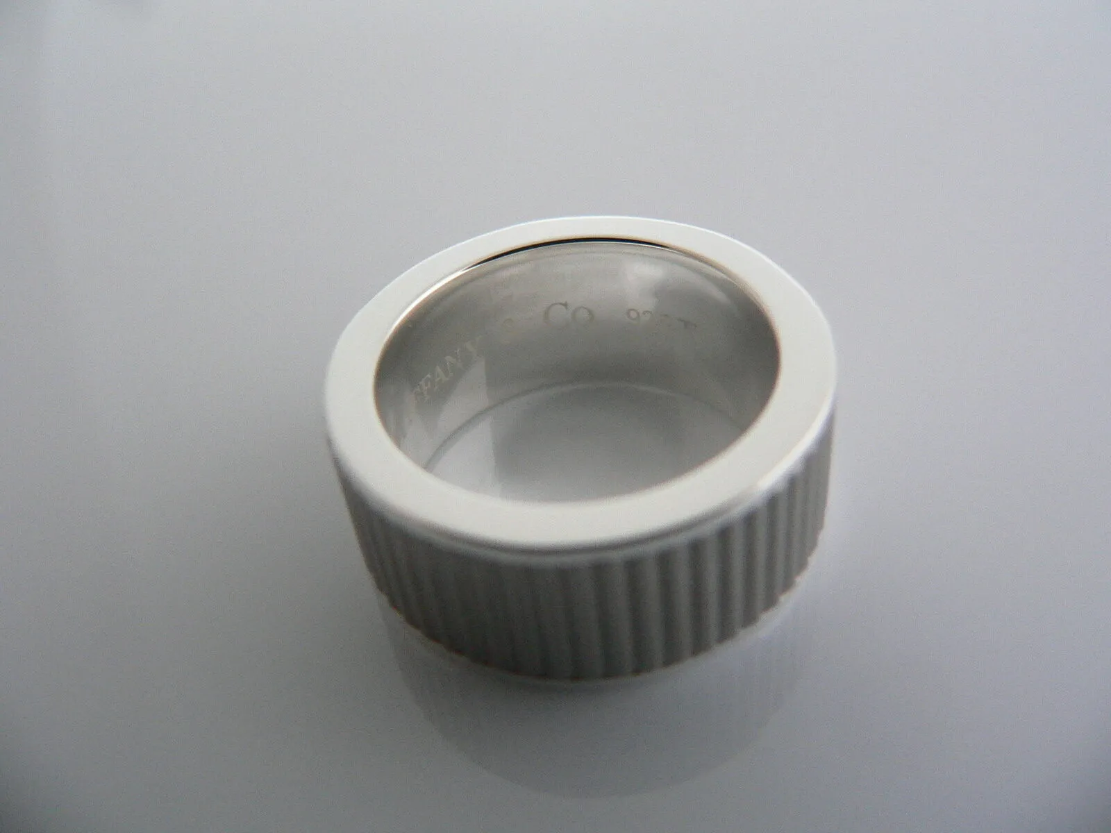 Tiffany & Co Titanium Ring Silver Coin Edge Gray Galaxy Band Sz 5.5 Love Gift