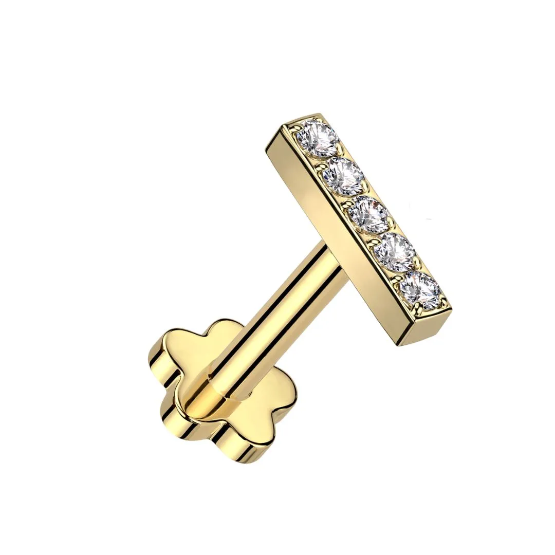 Titanium Threadless Push in Flat Back Crystal Bar Earring