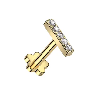 Titanium Threadless Push in Flat Back Crystal Bar Earring