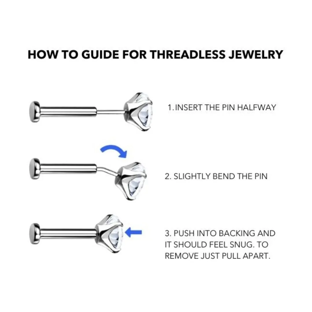 Titanium Threadless Push in Flat Back Crystal Bar Earring