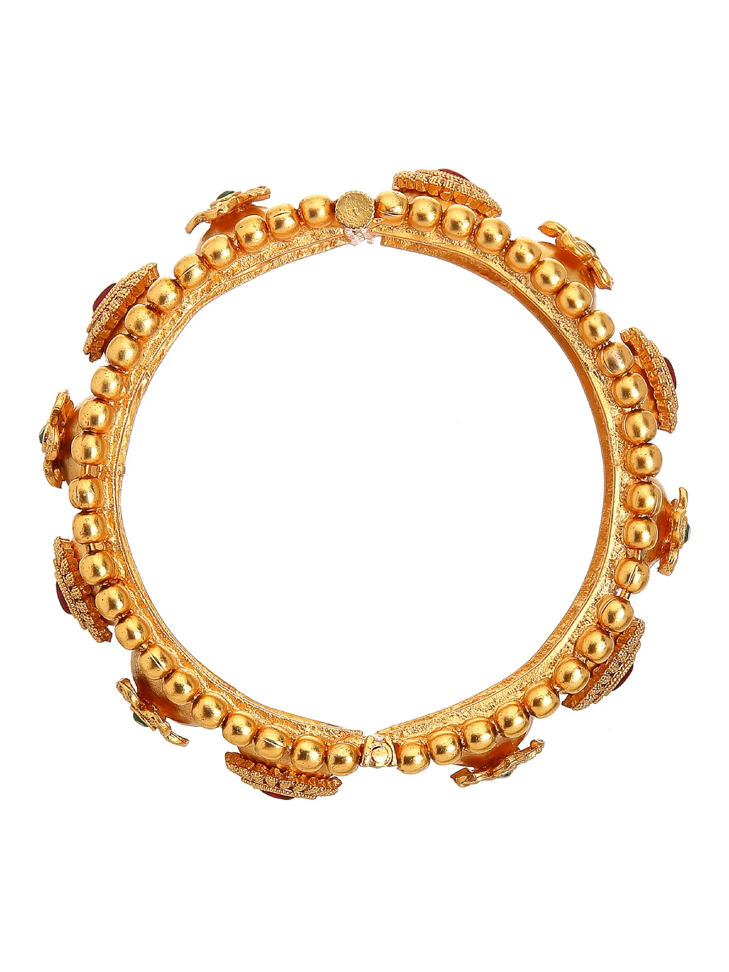 Traditional Gold-Plated Red and Green Stone-Studded Jadau Bangles