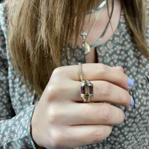 Tri Color Baguette Stone Ring