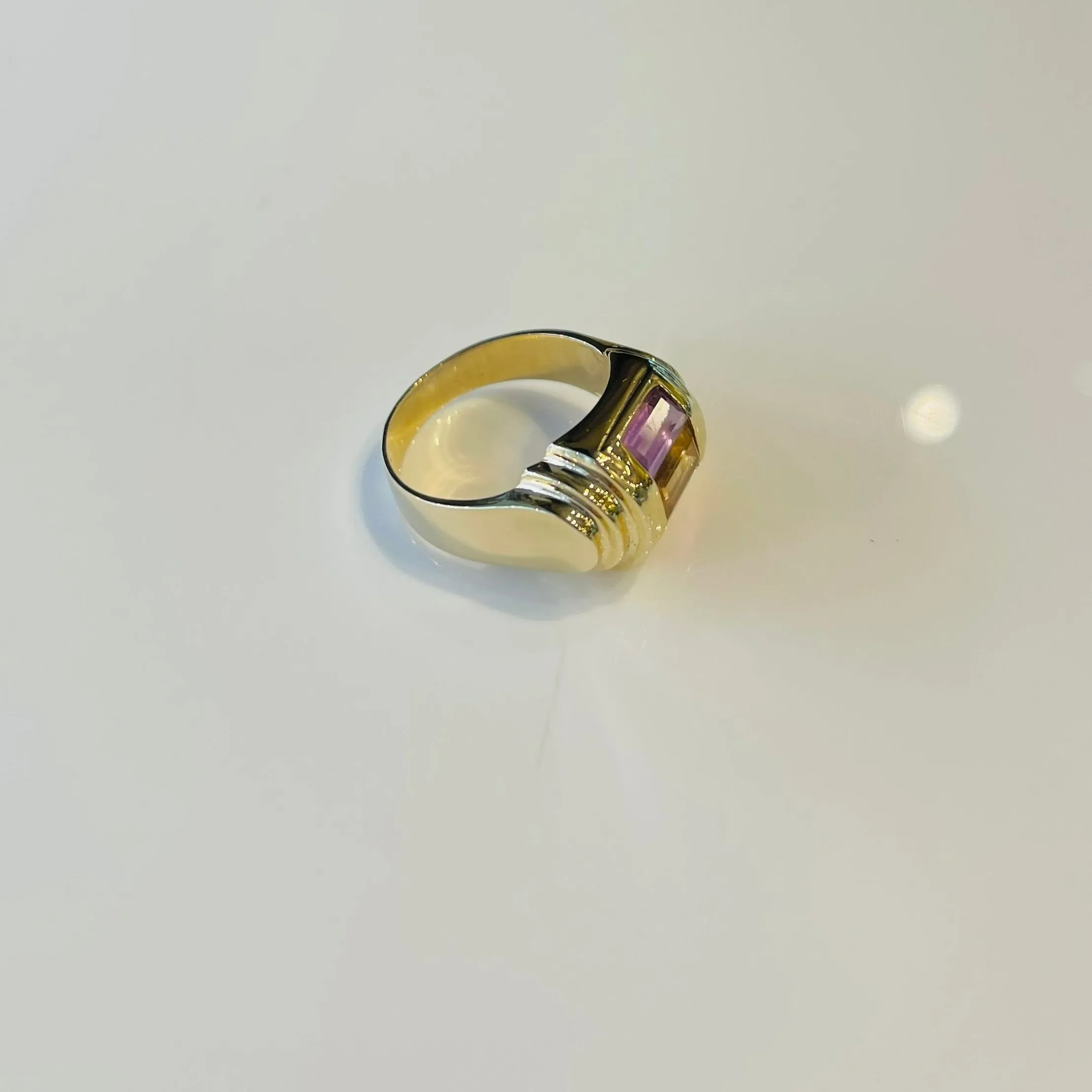 Tri Color Baguette Stone Ring
