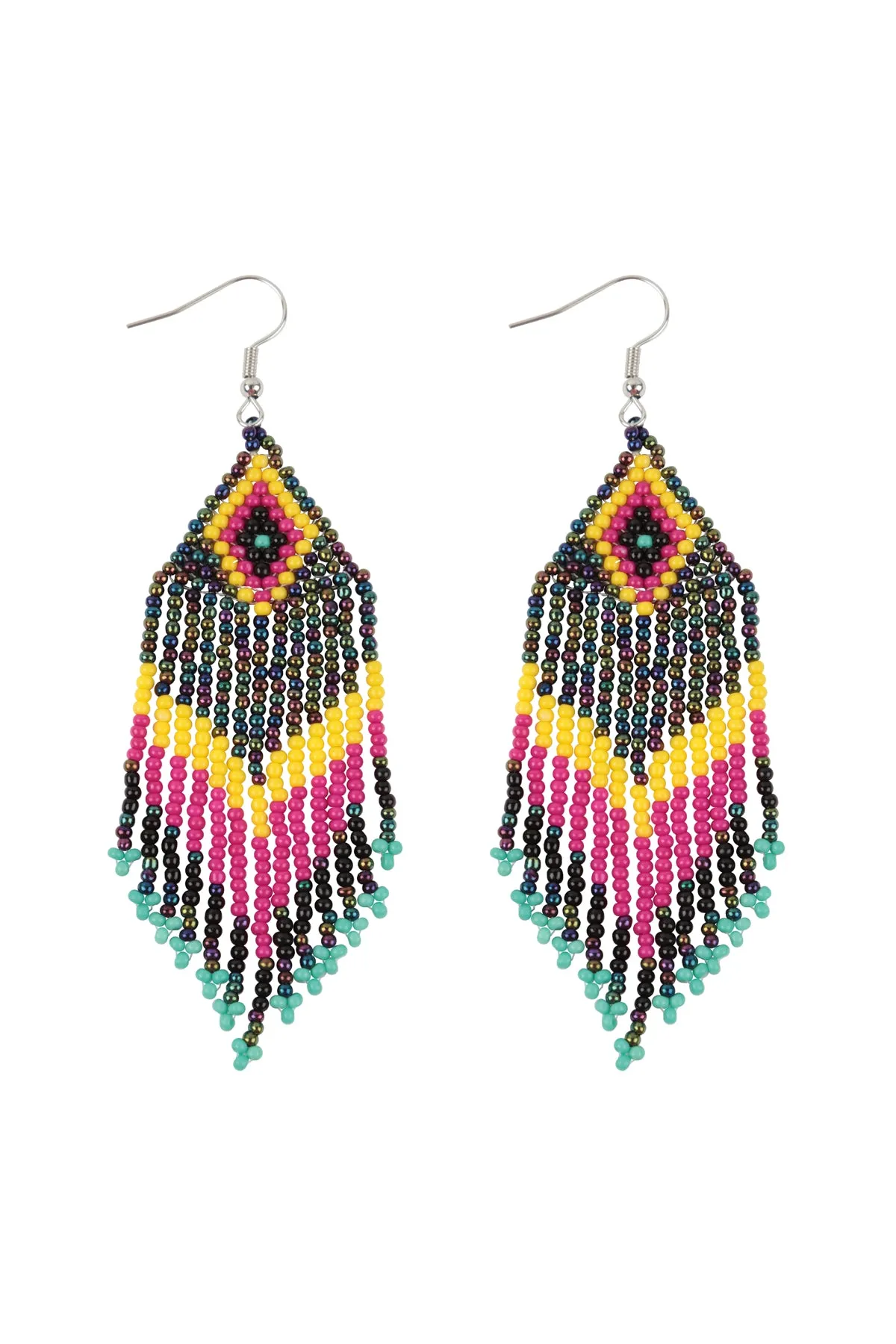 TRIBAL PATTERN SEED BEADS BOHO FISH HOOK EARRINGS