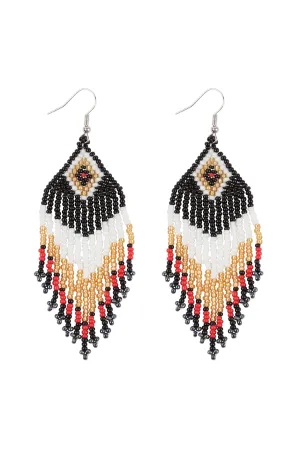 TRIBAL PATTERN SEED BEADS BOHO FISH HOOK EARRINGS