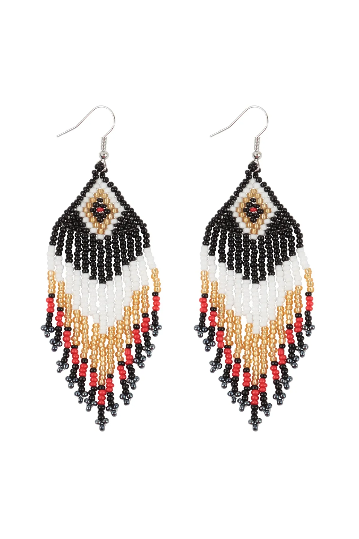 TRIBAL PATTERN SEED BEADS BOHO FISH HOOK EARRINGS