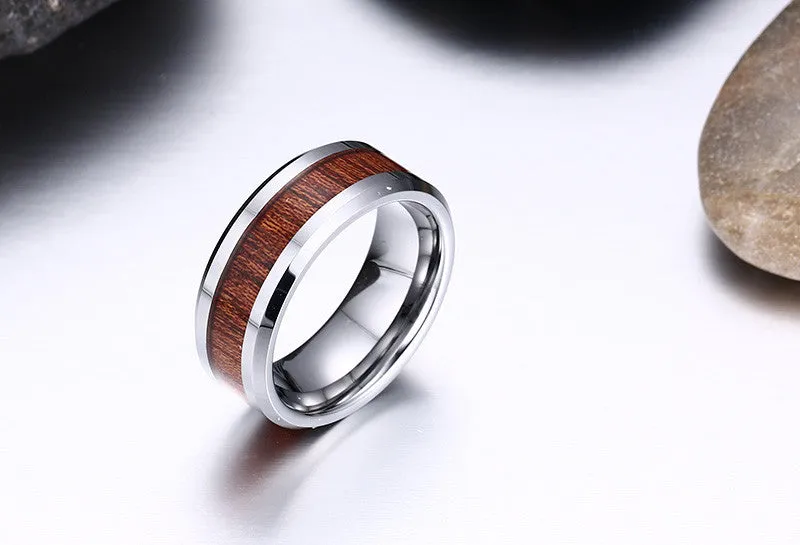 Tungsten Carbide Retro Wood Grain Ring
