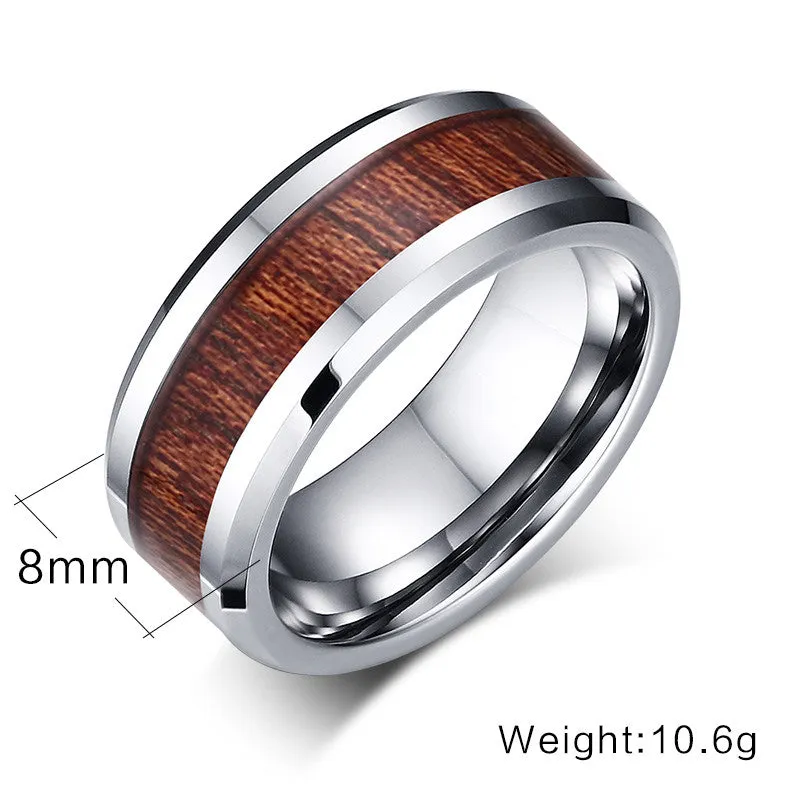 Tungsten Carbide Retro Wood Grain Ring