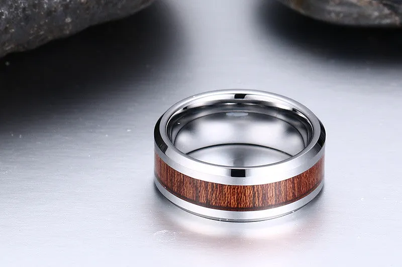 Tungsten Carbide Retro Wood Grain Ring