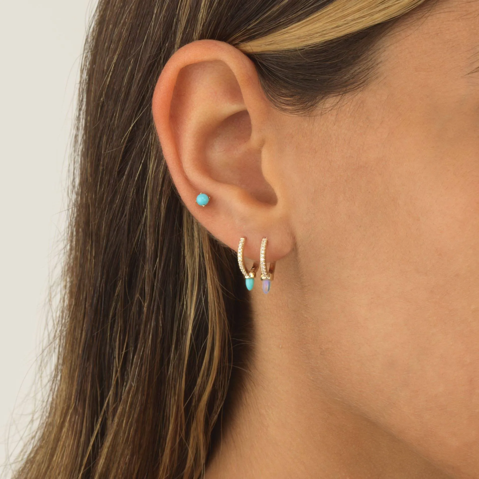 Turquoise Pearl Stud Earring 14K