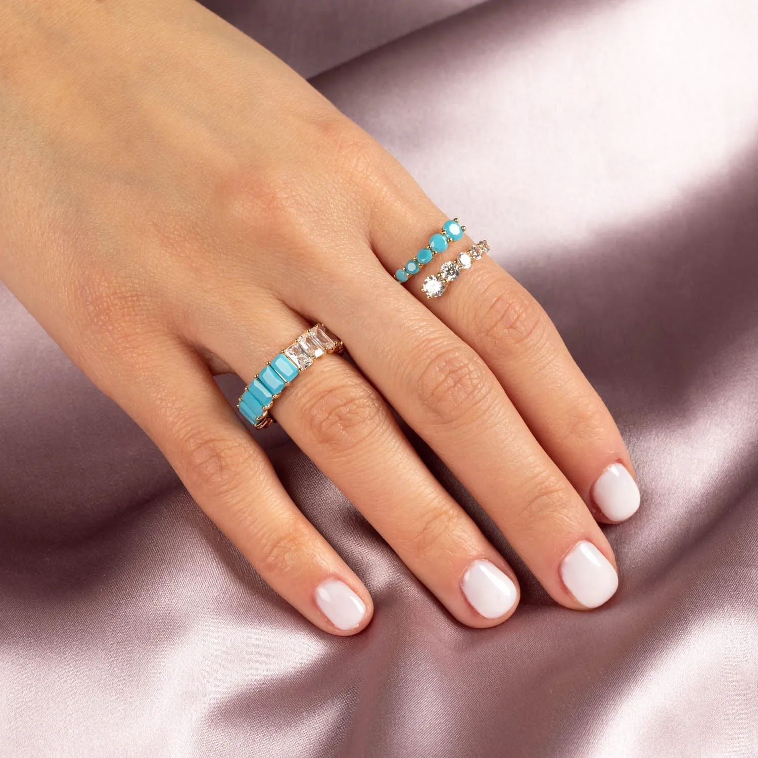 Turquoise X CZ Baguette Eternity Ring