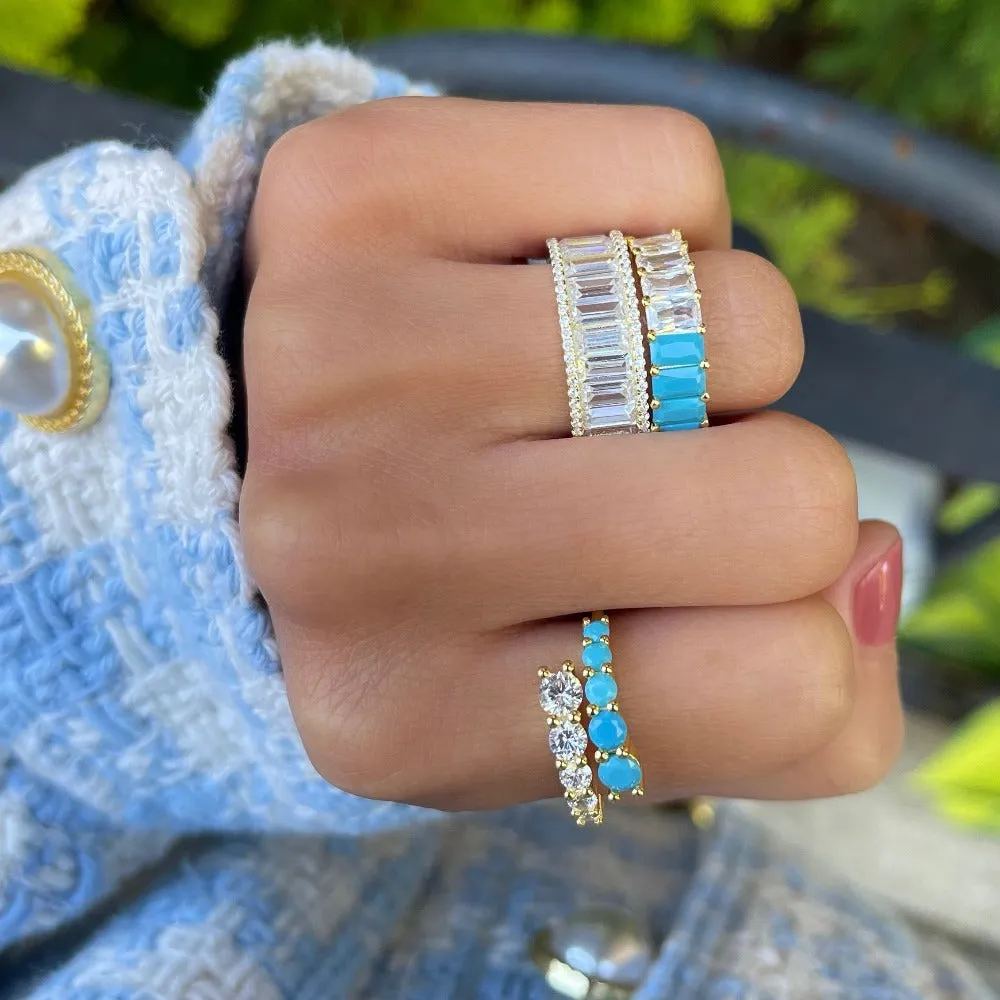 Turquoise X CZ Baguette Eternity Ring