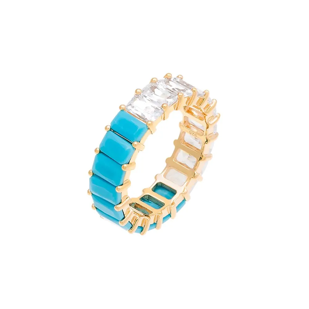 Turquoise X CZ Baguette Eternity Ring