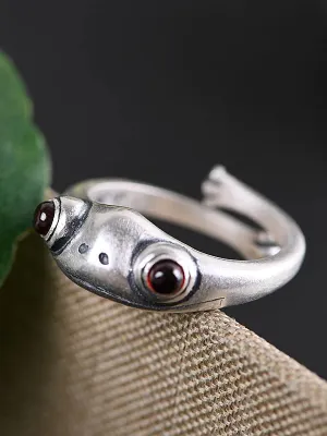 Unisex Retro Adjustable Frog Silver Ring