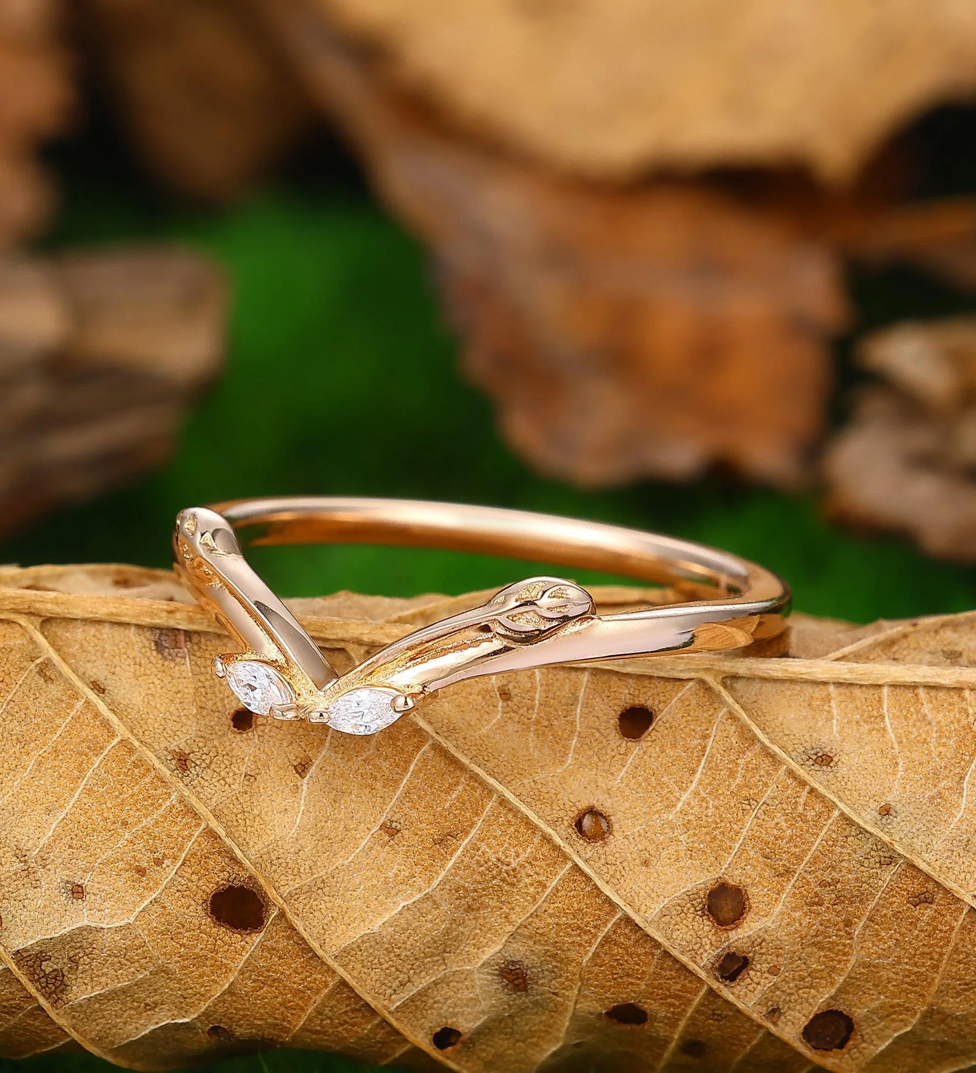 v shaped unique leaf wedding band antique matching ring handmade promise anniversary band