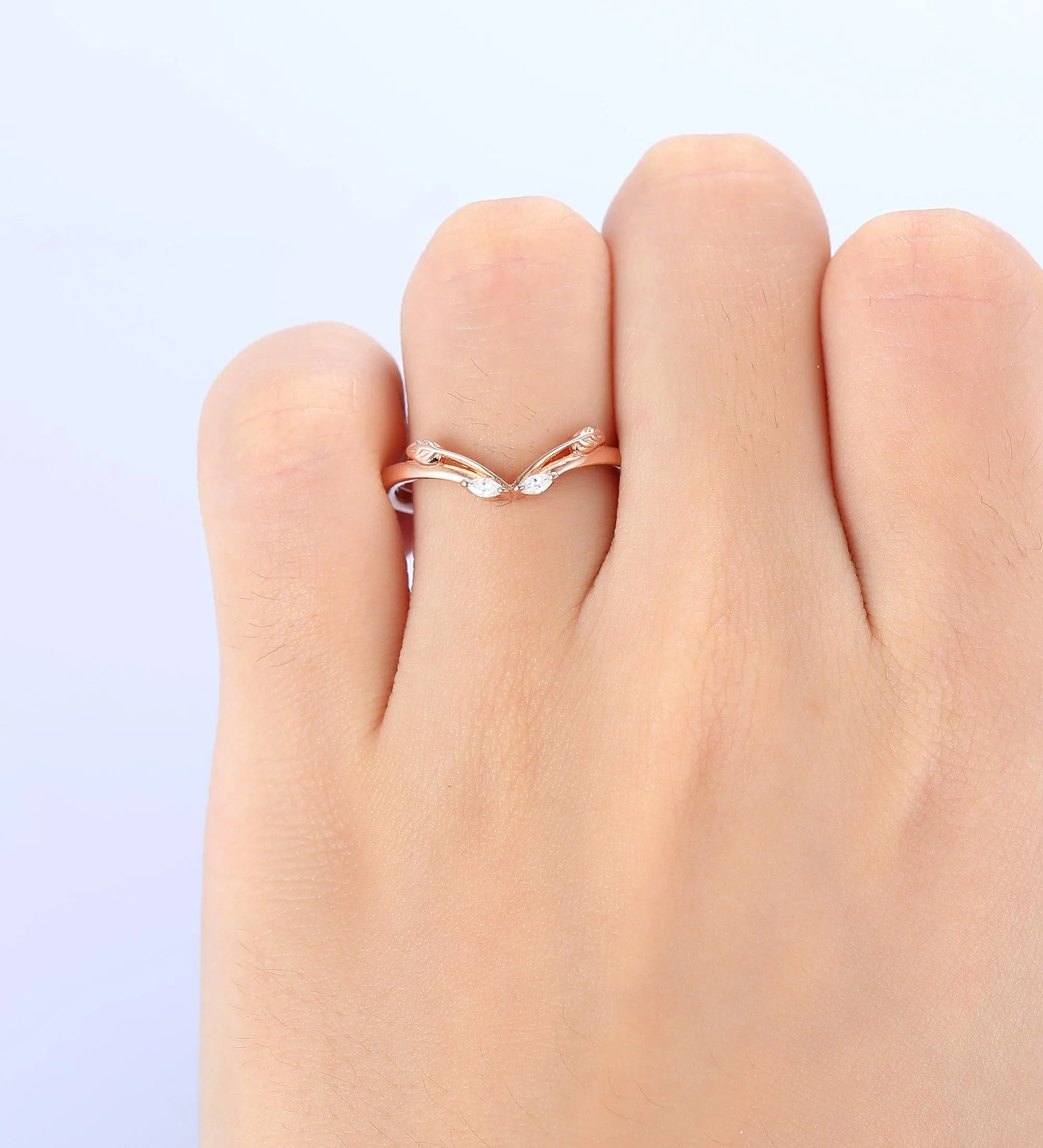 v shaped unique leaf wedding band antique matching ring handmade promise anniversary band