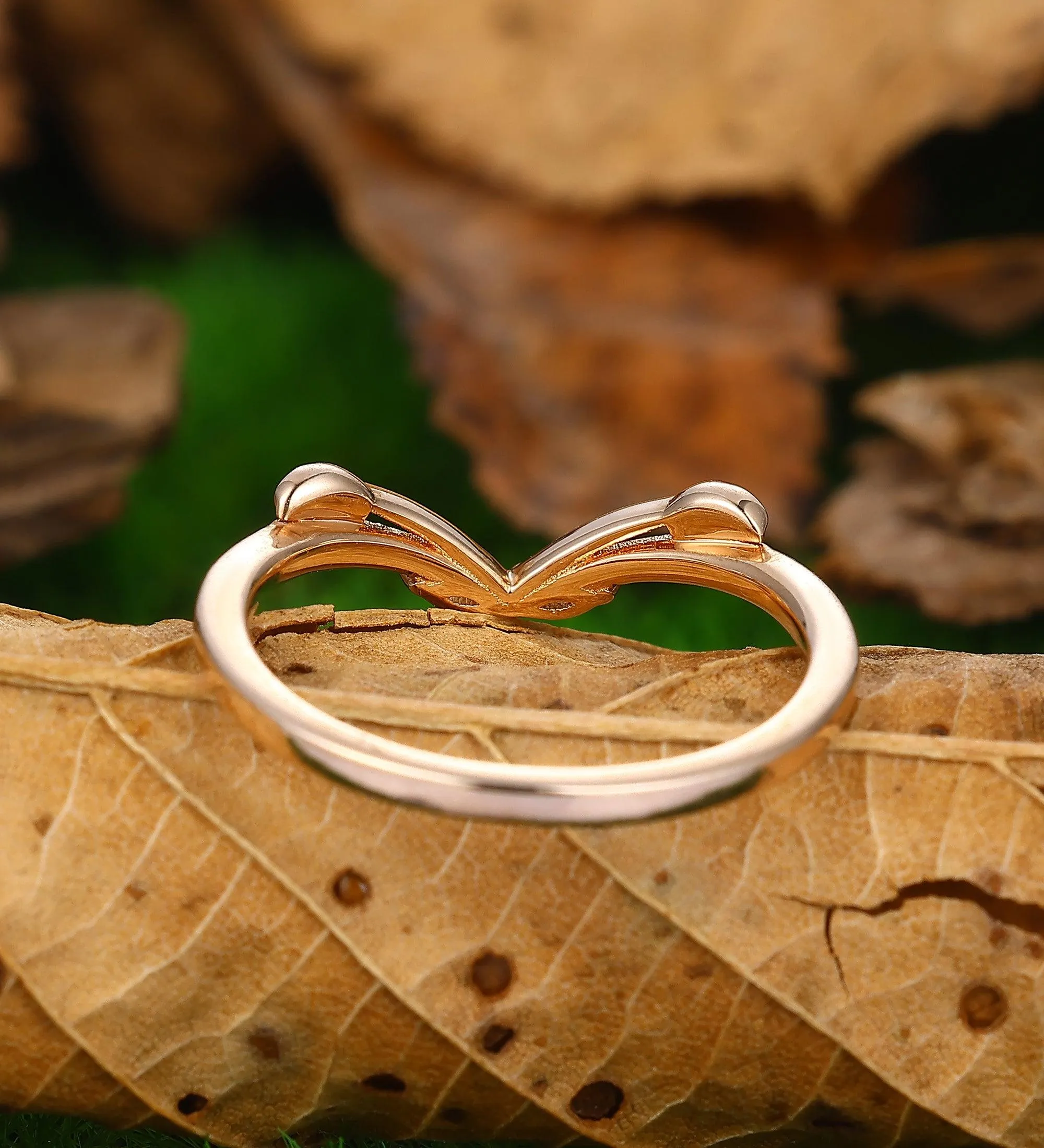 v shaped unique leaf wedding band antique matching ring handmade promise anniversary band