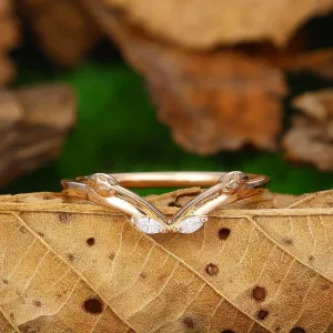v shaped unique leaf wedding band antique matching ring handmade promise anniversary band