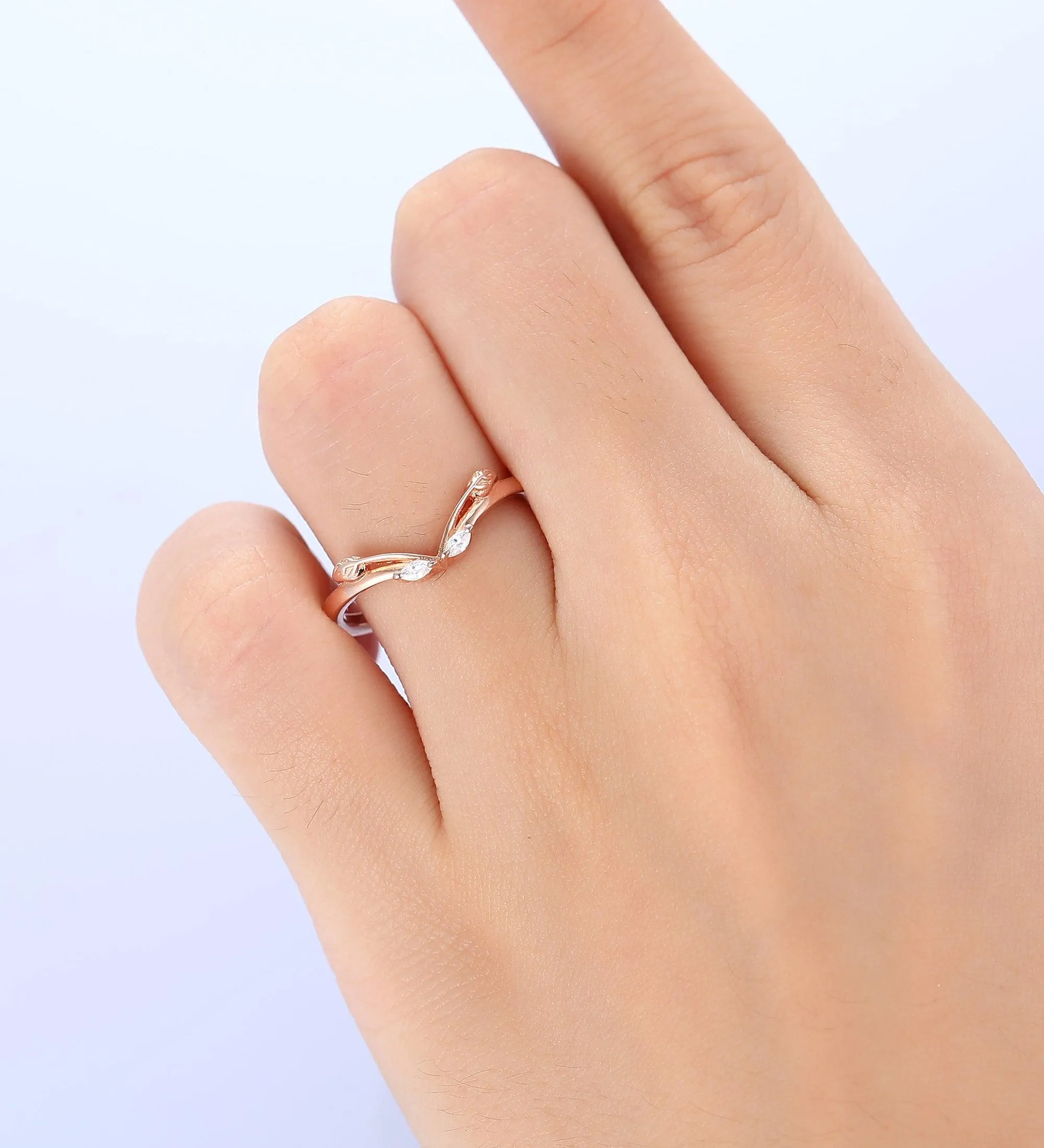 v shaped unique leaf wedding band antique matching ring handmade promise anniversary band