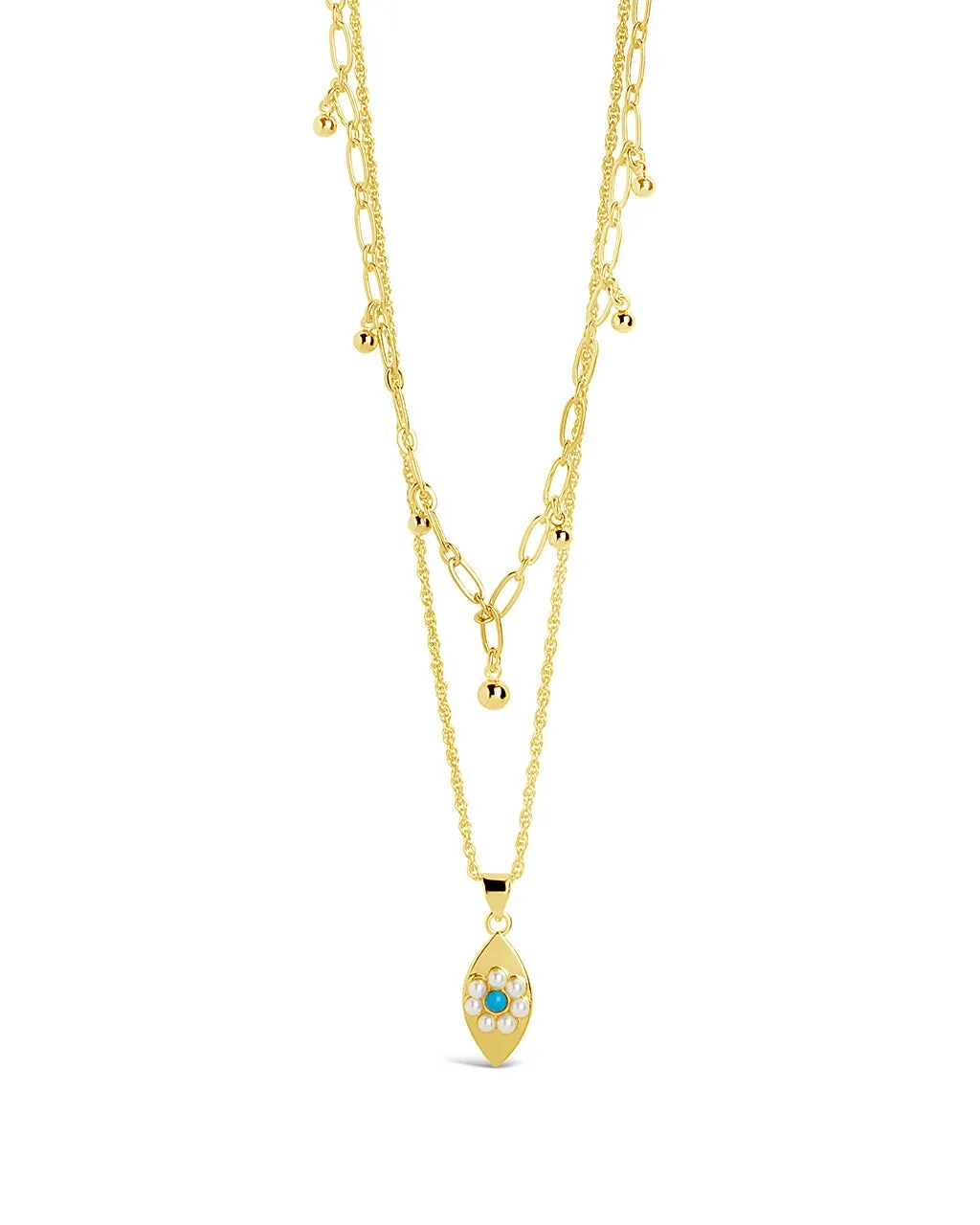 Varuna Turquoise Evil Eye Charm & Chain Layered Necklace