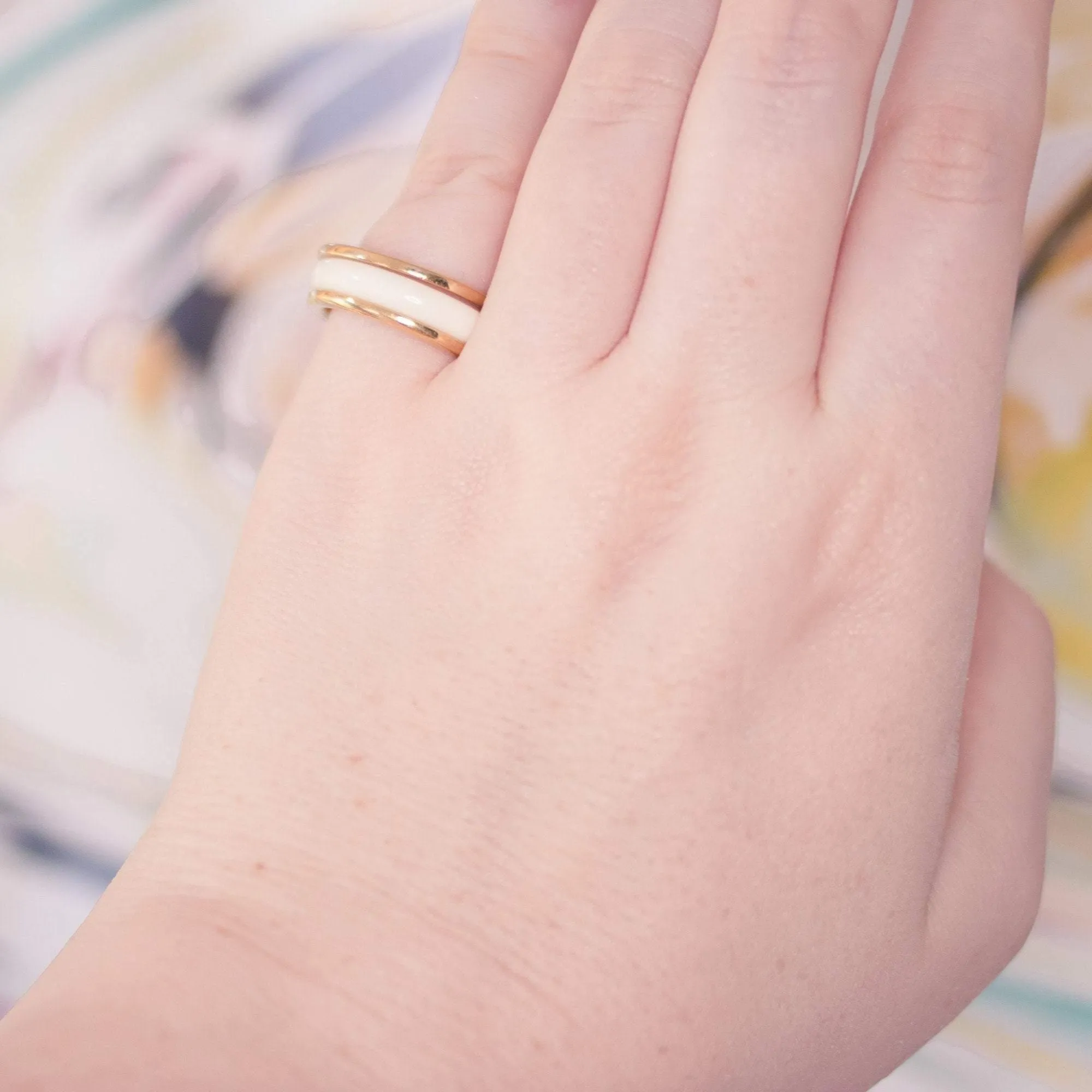 Vintage Avon Interchangeable Band Ring Mint White Peach Yellow with Gold
