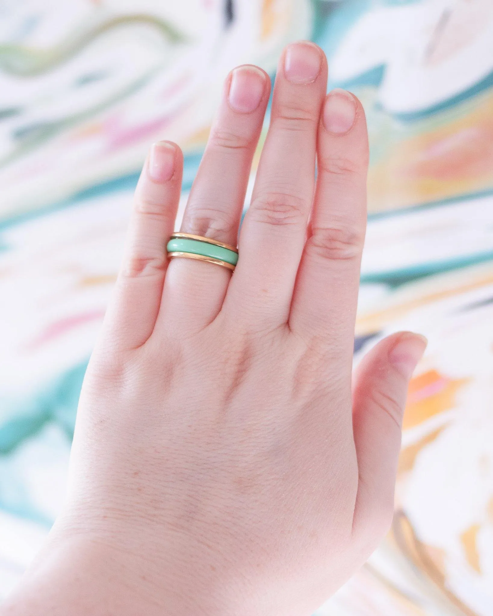 Vintage Avon Interchangeable Band Ring Mint White Peach Yellow with Gold