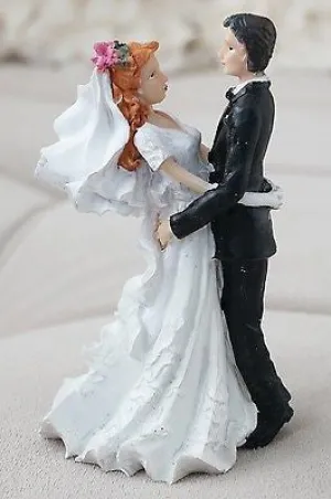 Vintage Bride and Groom Cake Topper Red Hair Flower in Hair