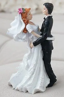 Vintage Bride and Groom Cake Topper Red Hair Flower in Hair