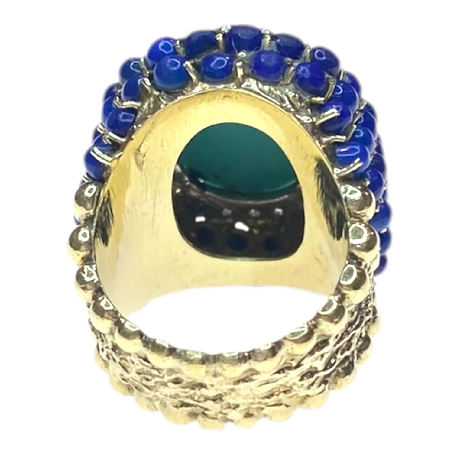 Vintage Large 14K Turquoise Lapis Lazuli & Diamond Ring