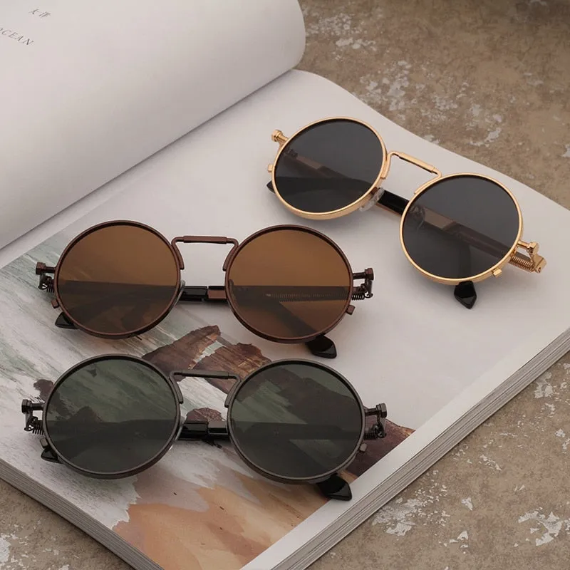 Vintage Punk Style  Retro Round Metal Frame UV400 Sunglasses