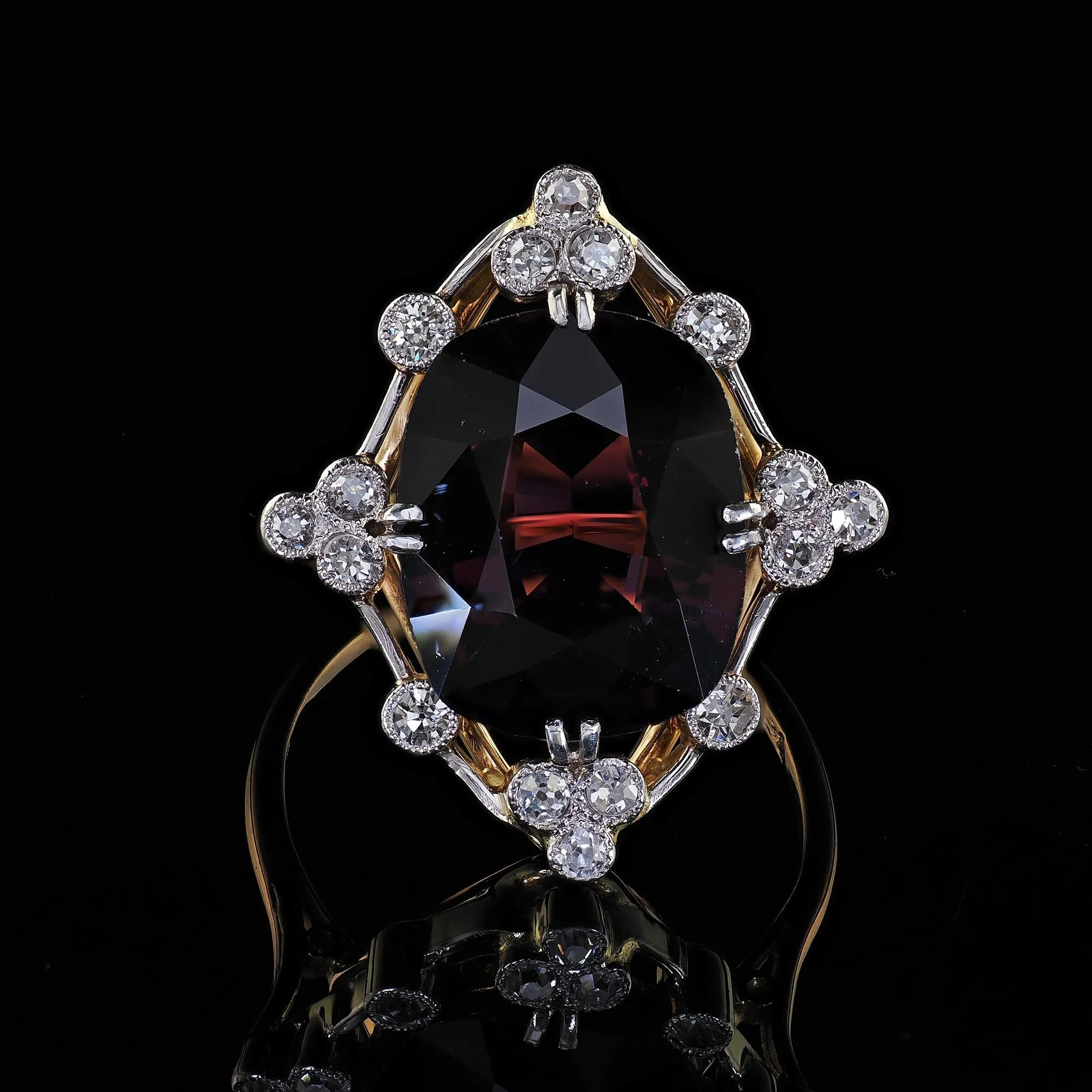 Vintage Retro 18K Yellow Gold Natural Spinel and Diamond Cocktail Ring - GIA