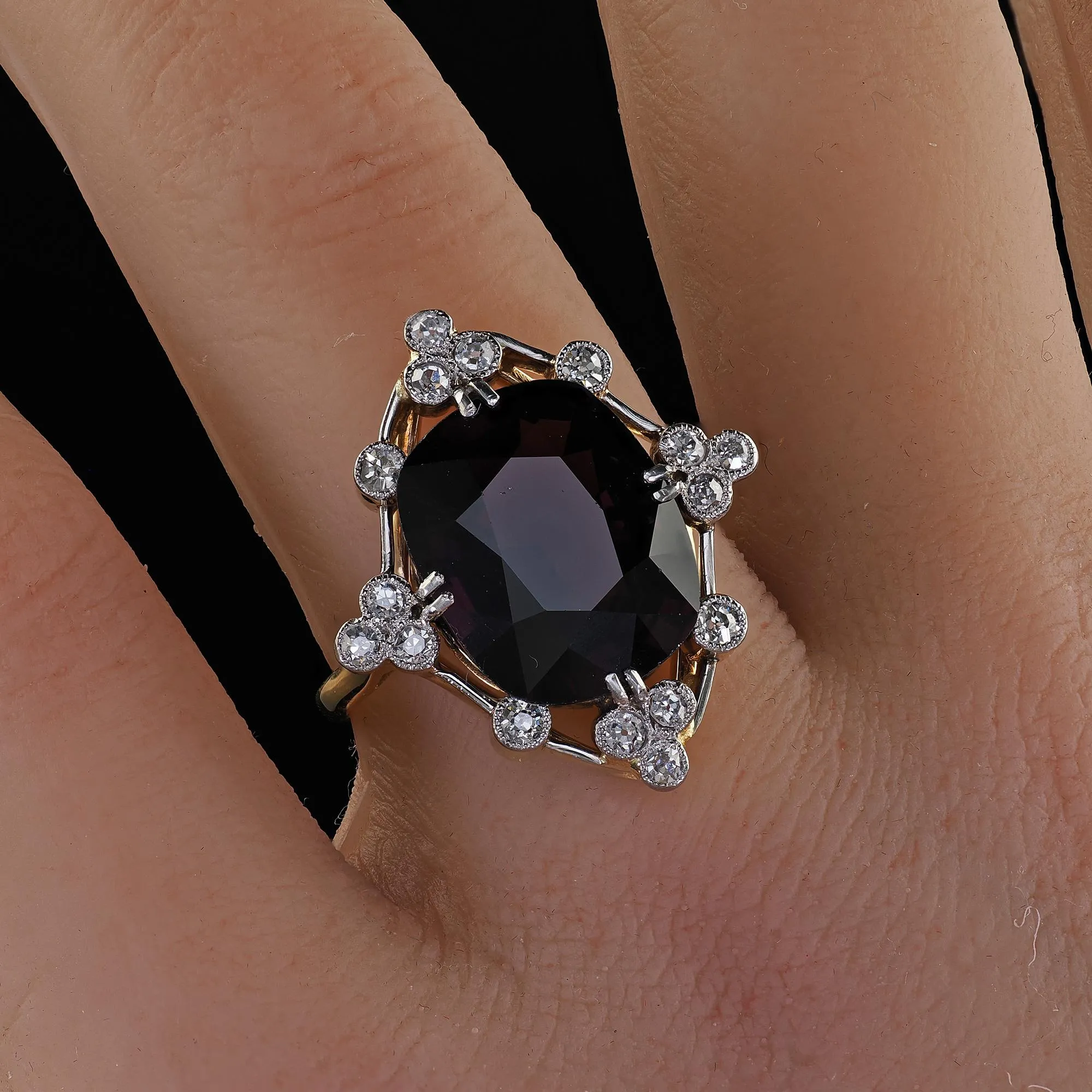 Vintage Retro 18K Yellow Gold Natural Spinel and Diamond Cocktail Ring - GIA