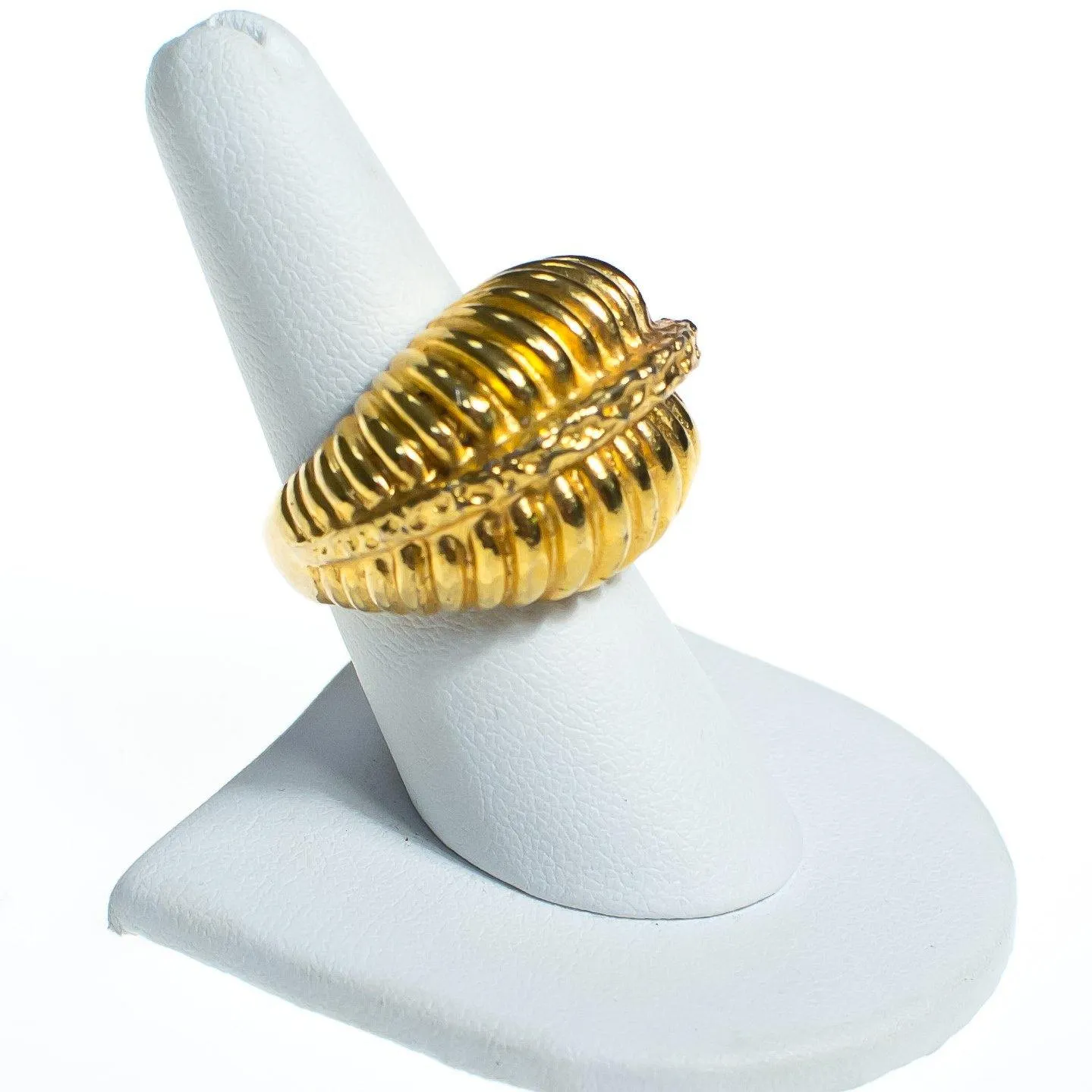 Vintage Retro 1960s Gold Domed Ribbed Statement Ring, Adjustable